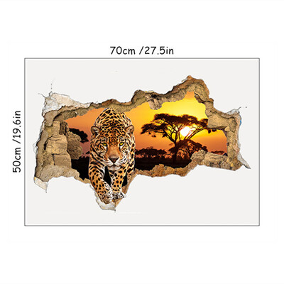 3D Agile Leopard Posteri sa životinjama Dekoracije doma Staro drveće Izlazak sunca Vinil Slomljeni zidni umjetnički naljepnici Mural za dnevnu sobu 70*50CM