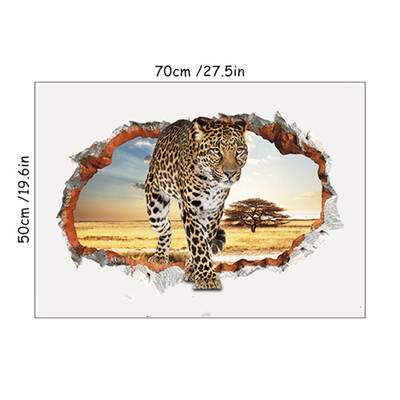 3D Agile Leopard Posteri sa životinjama Dekoracije doma Staro drveće Izlazak sunca Vinil Slomljeni zidni umjetnički naljepnici Mural za dnevnu sobu 70*50CM