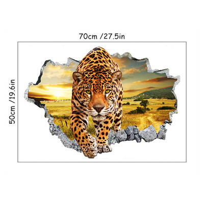 3D Agile Leopard Posteri sa životinjama Dekoracije doma Staro drveće Izlazak sunca Vinil Slomljeni zidni umjetnički naljepnici Mural za dnevnu sobu 70*50CM