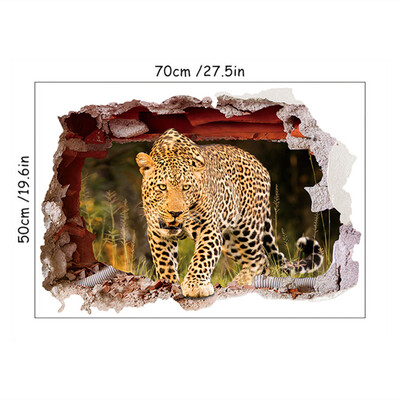 3D Agile Leopard Posteri sa životinjama Dekoracije doma Staro drveće Izlazak sunca Vinil Slomljeni zidni umjetnički naljepnici Mural za dnevnu sobu 70*50CM