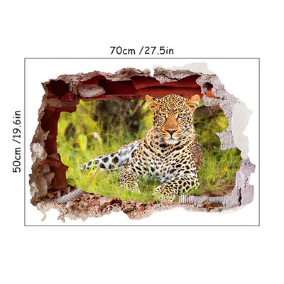 3D Agile Leopard Posteri sa životinjama Dekoracije doma Staro drveće Izlazak sunca Vinil Slomljeni zidni umjetnički naljepnici Mural za dnevnu sobu 70*50CM