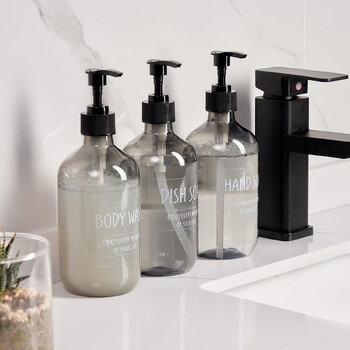 Ξαναγεμιζόμενο σαμπουάν Conditioner & Body Wash Pump Bottle Dispensers Δοχεία ντους μπάνιου 16 oz με αδιάβροχα αυτοκόλλητα ετικετών