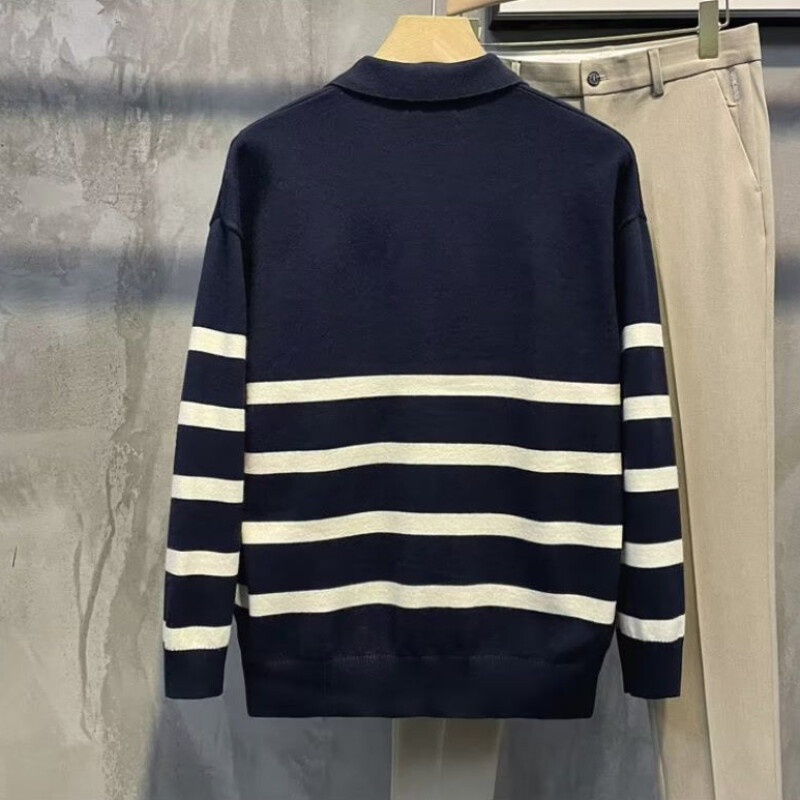 Vyriški drabužiai Megztas megztinis su apykakle Vyriškas japoniškas Harajuku Smėlio spalvos dryžuotas megztinis Y2k Vintage Cotton Designer Prabangus X