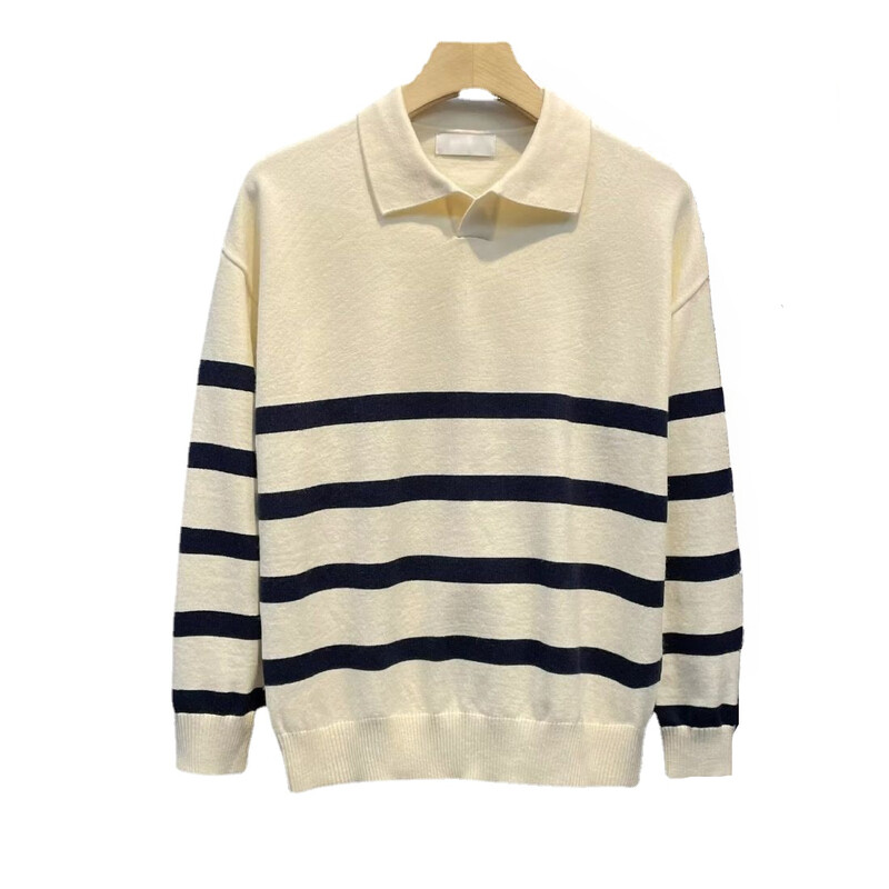 Vyriški drabužiai Megztas megztinis su apykakle Vyriškas japoniškas Harajuku Smėlio spalvos dryžuotas megztinis Y2k Vintage Cotton Designer Prabangus X