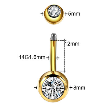 1 бр. Титаниев пиърсинг за пъпа Пръстени за пъпа с монокристални кристали Пиърсинг за пъпа Ombligo 5/8 мм топка Обица за пъп 14G