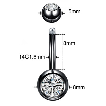 1 бр. Титаниев пиърсинг за пъпа Пръстени за пъпа с монокристални кристали Пиърсинг за пъпа Ombligo 5/8 мм топка Обица за пъп 14G