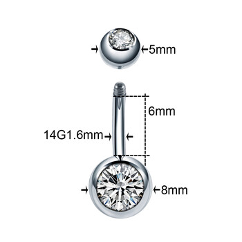 1 бр. Титаниев пиърсинг за пъпа Пръстени за пъпа с монокристални кристали Пиърсинг за пъпа Ombligo 5/8 мм топка Обица за пъп 14G
