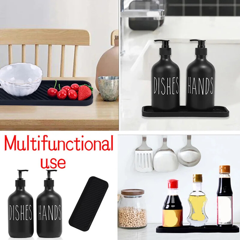 500 ml-es újratölthető kézi szappanadagoló tálcával bambusz/műanyag pumpás lotion folyadék palackok tartály fürdőszobai konyhai mosogató