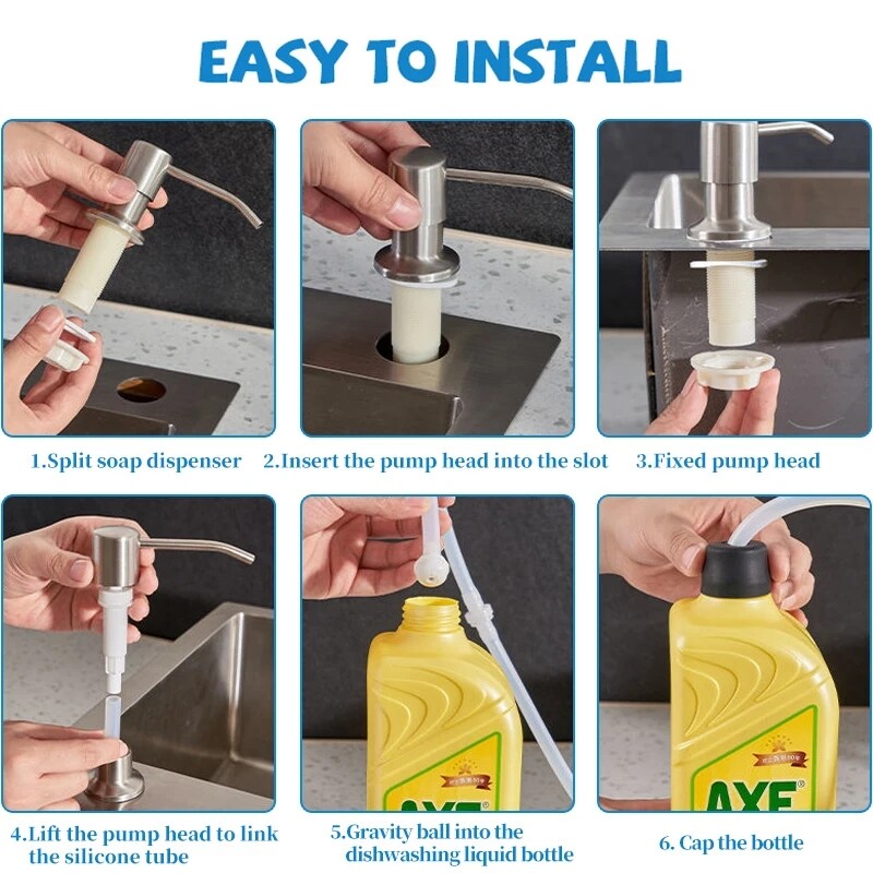 1 vnt. 350/500 ml kriauklės skysto muilo dozatoriaus siurblys virtuvės nerūdijančio plieno rankinio slėgio muilo dozatoriaus buteliuko tvirtinimo priedai