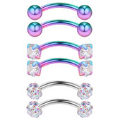 WKOUD 1-6PCS 16G 3/8" (10MM) nerūdijančio plieno CZ/brangakmeniai/rutuliniai lenkti štangos antakiai Tragus lūpų pilvo žiedas auskarų vėrimas papuošalai spalvingi