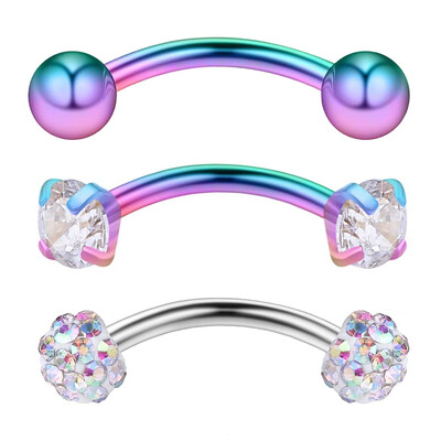 WKOUD 1-6PCS 16G 3/8" (10MM) nerūdijančio plieno CZ/brangakmeniai/rutuliniai lenkti štangos antakiai Tragus lūpų pilvo žiedas auskarų vėrimas papuošalai spalvingi