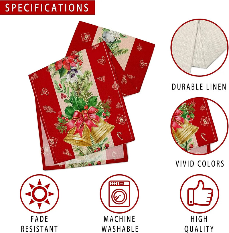 Flori de Crăciun de iarnă Turnuri de masă din lenjerie cu clopoțel de aur Decor pentru petreceri de vacanță Afecțiuni de masă de la fermă Decorațiuni de Crăciun