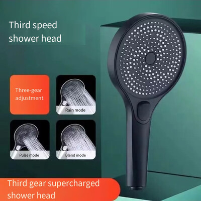 Νέα υπερτροφοδοτούμενη κεφαλή ντους Μεγάλη κεφαλή ντους Μαύρη 3 τρόπων λειτουργίας Ακροφύσιο ψεκασμού εξοικονόμησης νερού Μασάζ Ντους βροχής Μπάνιο οικιακής χρήσης