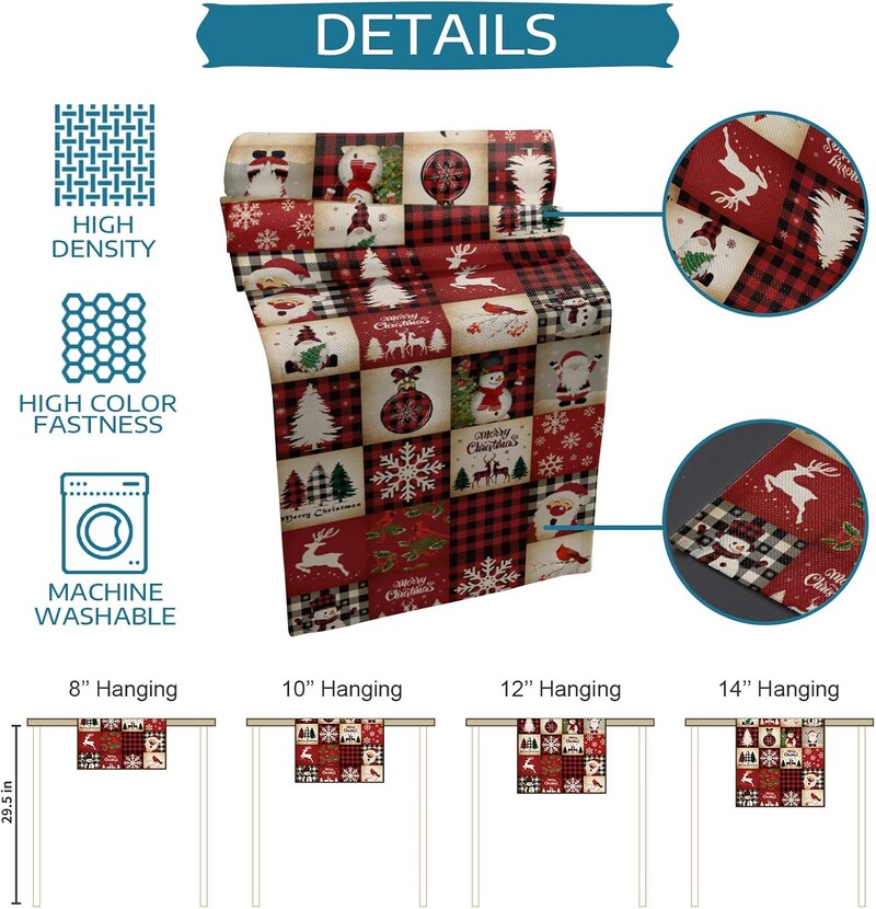 Gnomi de Crăciun Om de zăpadă Aleer de masă din lenjerie roșie în carouri Comodă Esarfe Iarna Crăciun Bucătărie Aleer de masă Decoratiuni de Craciun