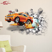 Creative 3D Hummers Super Off-road Vehicle Стикери за стена Счупен стенен плакат Wall Art Car Decal Kids Room Decor Boys Favors