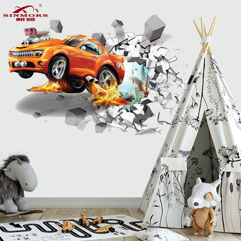 Creative 3D Hummers Super Off-road Vehicle Стикери за стена Счупен стенен плакат Wall Art Car Decal Kids Room Decor Boys Favors