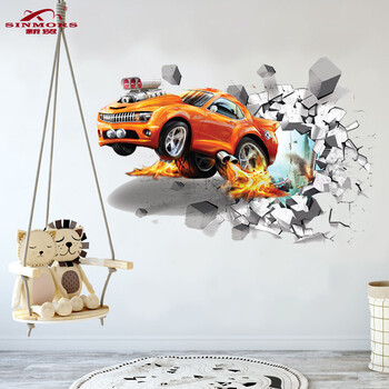 Creative 3D Hummers Super Off-road Vehicle Стикери за стена Счупен стенен плакат Wall Art Car Decal Kids Room Decor Boys Favors