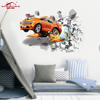 Creative 3D Hummers Super Off-road Vehicle Стикери за стена Счупен стенен плакат Wall Art Car Decal Kids Room Decor Boys Favors