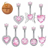 G23Titan Ροζ Ζιργκόν Δαχτυλίδι με κουμπιά κοιλιάς για γυναίκες, κορίτσια, Ιατρικό Titanium Curved Barbell Navel Piercing 14G Body Jewelry
