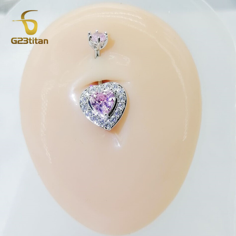G23Titan Ροζ Ζιργκόν Δαχτυλίδι με κουμπιά κοιλιάς για γυναίκες, κορίτσια, Ιατρικό Titanium Curved Barbell Navel Piercing 14G Body Jewelry