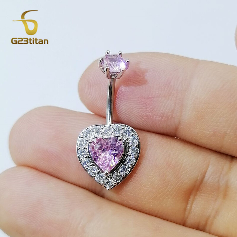 G23Titan Ροζ Ζιργκόν Δαχτυλίδι με κουμπιά κοιλιάς για γυναίκες, κορίτσια, Ιατρικό Titanium Curved Barbell Navel Piercing 14G Body Jewelry