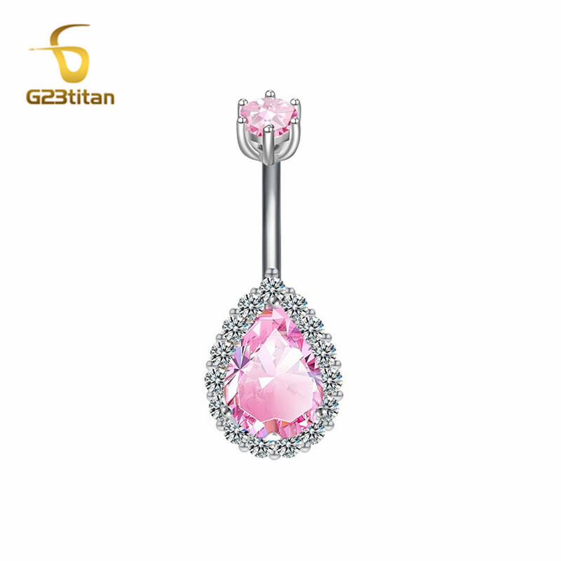 G23Titan Ροζ Ζιργκόν Δαχτυλίδι με κουμπιά κοιλιάς για γυναίκες, κορίτσια, Ιατρικό Titanium Curved Barbell Navel Piercing 14G Body Jewelry