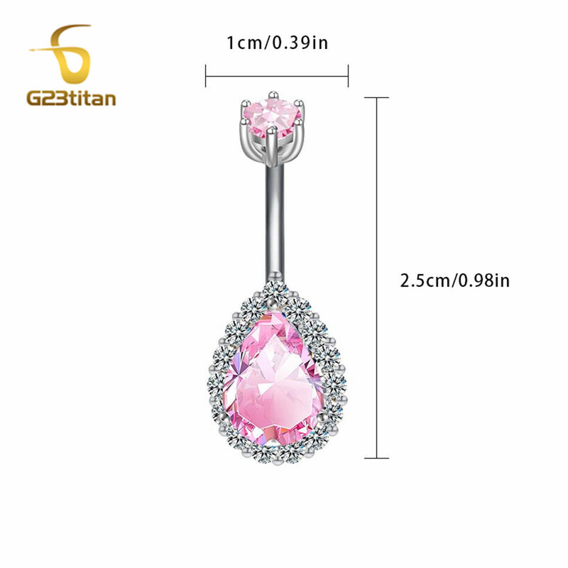 G23Titan Ροζ Ζιργκόν Δαχτυλίδι με κουμπιά κοιλιάς για γυναίκες, κορίτσια, Ιατρικό Titanium Curved Barbell Navel Piercing 14G Body Jewelry