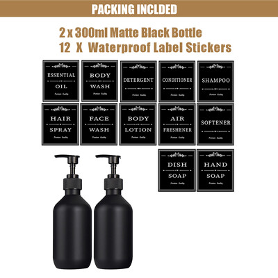 2 bucăți 300 ml săpun sticla goală mat șampon dozator reîncărcabil loțiune balsam recipient bucătărie baie organizator negru