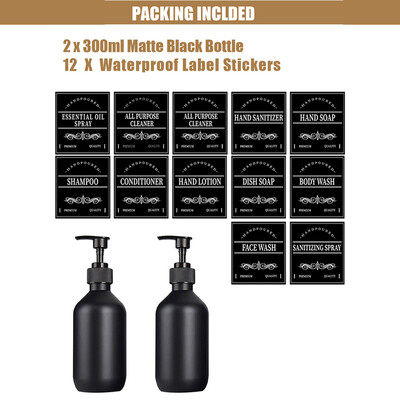 2 bucăți 300 ml săpun sticla goală mat șampon dozator reîncărcabil loțiune balsam recipient bucătărie baie organizator negru