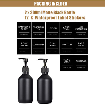 2 bucăți 300 ml săpun sticla goală mat șampon dozator reîncărcabil loțiune balsam recipient bucătărie baie organizator negru