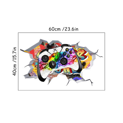Cool 3D Gamer Broken Wall Art Vinyl Anime Poster Stickers for Kids Room Boy Bedroom Game Zone Home Decoration Cartoon Play Mural
