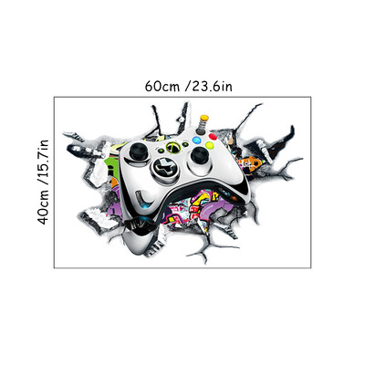 Cool 3D Gamer Broken Wall Art Vinyl Anime Poster Stickers for Kids Room Boy Bedroom Game Zone Home Decoration Cartoon Play Mural