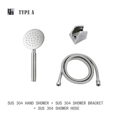 Duș de mână din oțel inoxidabil periat Set de duș de mână pentru baie cu suport și furtun Cap de duș de mână cu prindere pe perete