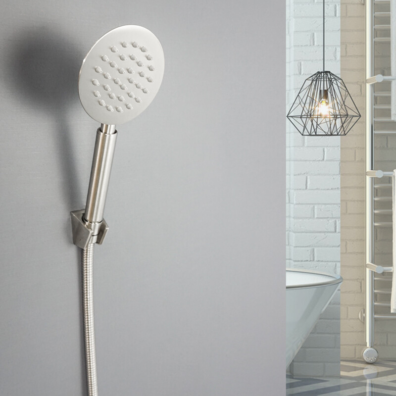 Duș de mână din oțel inoxidabil periat Set de duș de mână pentru baie cu suport și furtun Cap de duș de mână cu prindere pe perete
