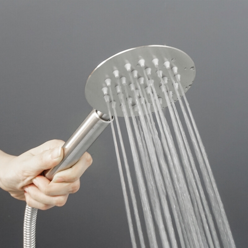 Duș de mână din oțel inoxidabil periat Set de duș de mână pentru baie cu suport și furtun Cap de duș de mână cu prindere pe perete