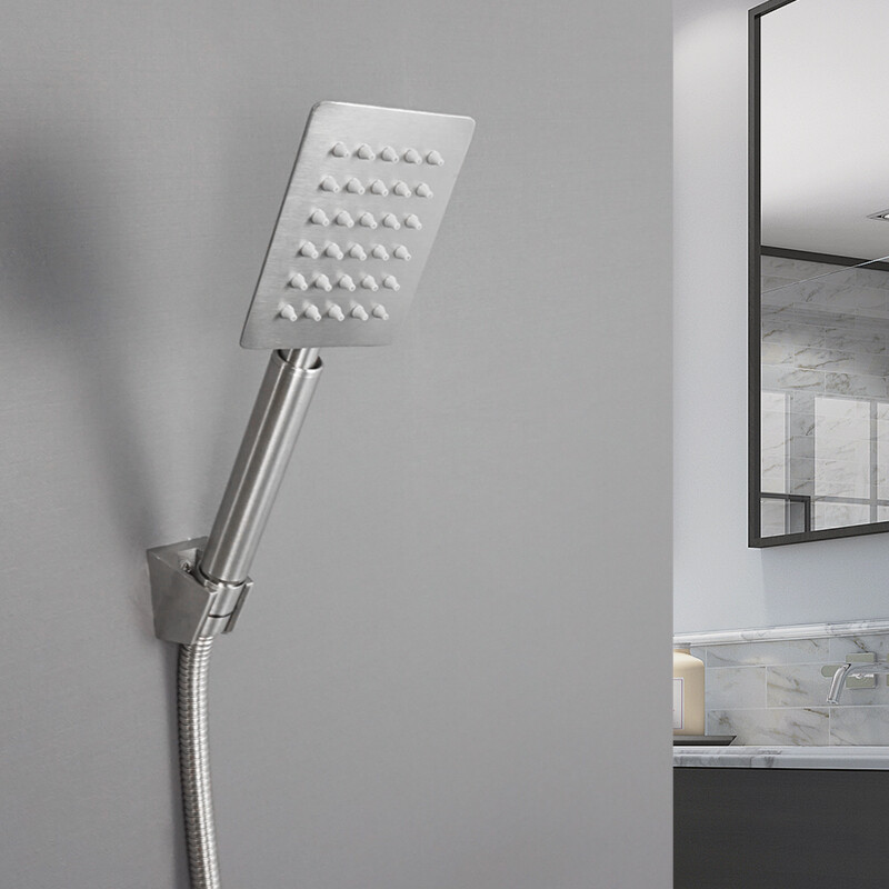 Duș de mână din oțel inoxidabil periat Set de duș de mână pentru baie cu suport și furtun Cap de duș de mână cu prindere pe perete