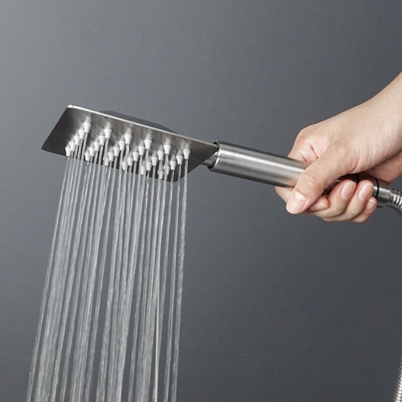 Duș de mână din oțel inoxidabil periat Set de duș de mână pentru baie cu suport și furtun Cap de duș de mână cu prindere pe perete