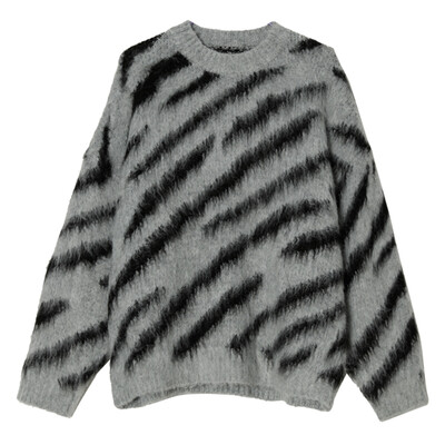 Πλεκτό πουλόβερ από μάλλινο Zebra Stripe Winter 2023 Ανδρικά ρούχα πουλόβερ πουλόβερ Vintage μοχέρ Φαρδιά υπερμεγέθη γυναικεία πλεκτά πουλόβερ
