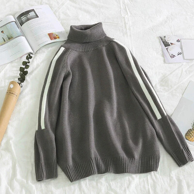 Ψηλό γιακά Μαύρα Λευκά Ριγέ Ανδρικά Ρούχα Πλεκτά Πουλόβερ για Ανδρικά Ζιόν Πουλόβερ Ρούχα Y2k Streetwear S Street Wool