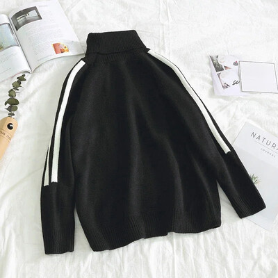 Ψηλό γιακά Μαύρα Λευκά Ριγέ Ανδρικά Ρούχα Πλεκτά Πουλόβερ για Ανδρικά Ζιόν Πουλόβερ Ρούχα Y2k Streetwear S Street Wool