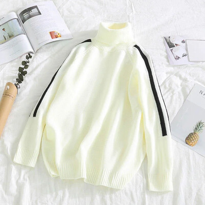 Ψηλό γιακά Μαύρα Λευκά Ριγέ Ανδρικά Ρούχα Πλεκτά Πουλόβερ για Ανδρικά Ζιόν Πουλόβερ Ρούχα Y2k Streetwear S Street Wool