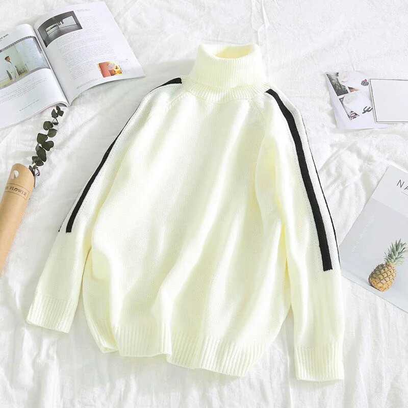 Ψηλό γιακά Μαύρα Λευκά Ριγέ Ανδρικά Ρούχα Πλεκτά Πουλόβερ για Ανδρικά Ζιόν Πουλόβερ Ρούχα Y2k Streetwear S Street Wool