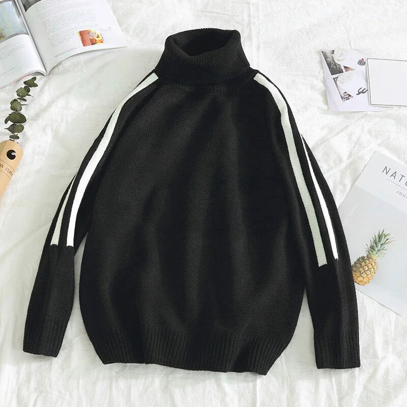 Ψηλό γιακά Μαύρα Λευκά Ριγέ Ανδρικά Ρούχα Πλεκτά Πουλόβερ για Ανδρικά Ζιόν Πουλόβερ Ρούχα Y2k Streetwear S Street Wool