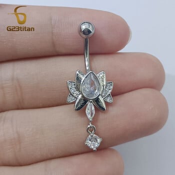 G23Titan Yoga Lotus Flower Пъпен пръстен за жени 14G Медицински G23 Титаниева извита щанга CZ Циркон Бижута за пиърсинг на пъпа