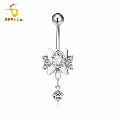 G23Titan Yoga Lotus gėlių pilvo sagos žiedas moterims 14G Medical G23 Titano lenkta štanga CZ cirkonio bambos auskarų vėrimo papuošalai