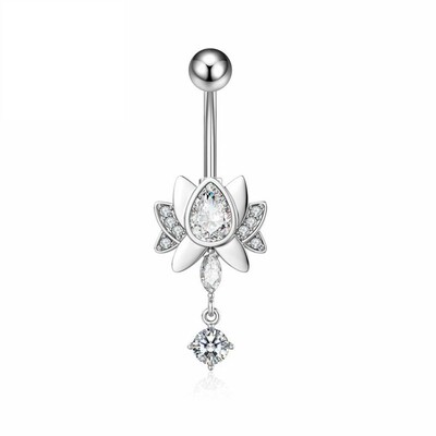 G23Titan Yoga Lotusov cvijet Prsten za pupak za žene 14G Medicinski G23 Zakrivljeni uteg od titana CZ Cirkon Nakit za piercing u pupku