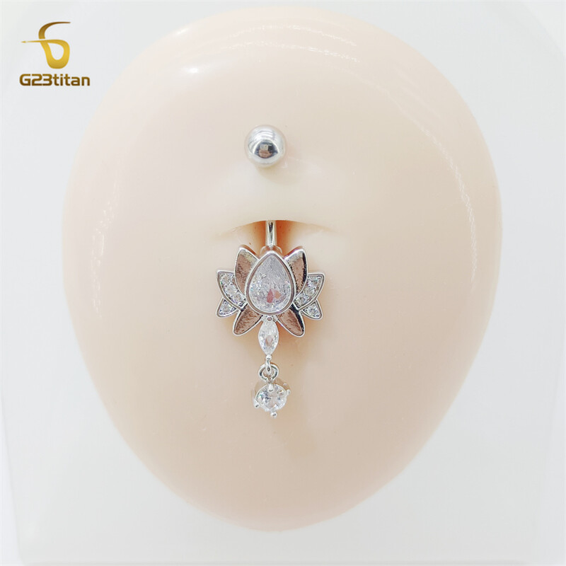G23Titan Yoga Lotusov cvijet Prsten za pupak za žene 14G Medicinski G23 Zakrivljeni uteg od titana CZ Cirkon Nakit za piercing u pupku