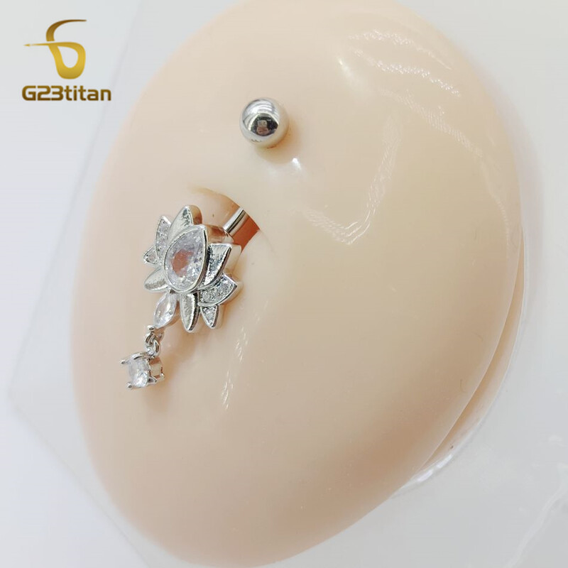 G23Titan Yoga Lotusov cvijet Prsten za pupak za žene 14G Medicinski G23 Zakrivljeni uteg od titana CZ Cirkon Nakit za piercing u pupku