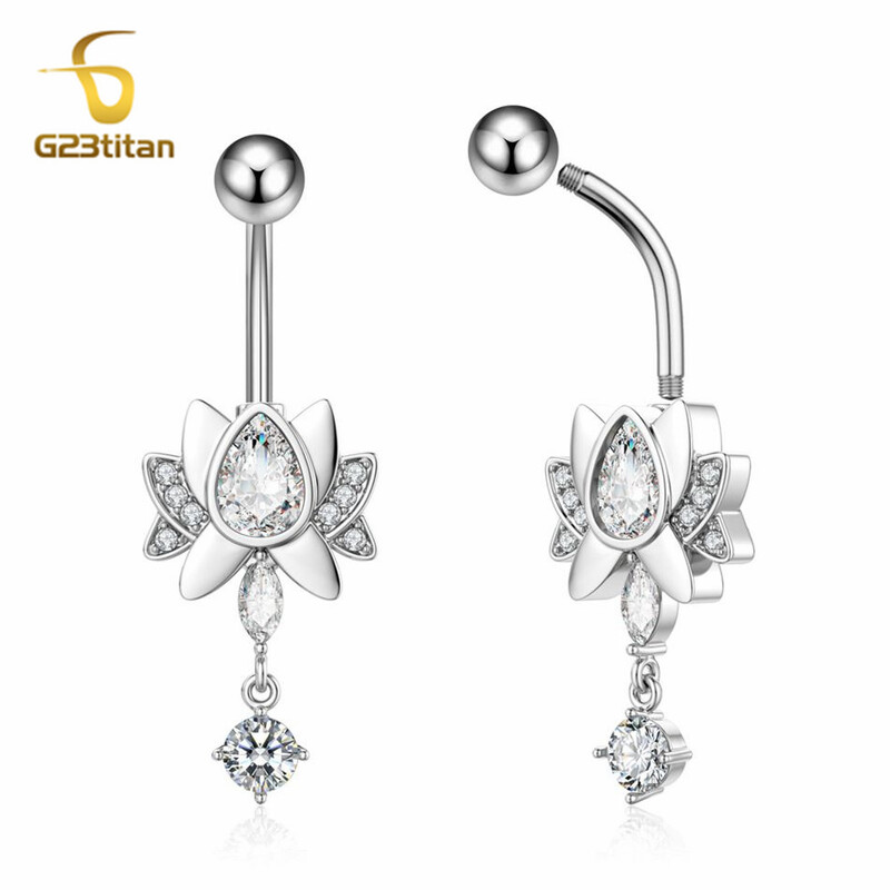G23Titan Yoga Lotusov cvijet Prsten za pupak za žene 14G Medicinski G23 Zakrivljeni uteg od titana CZ Cirkon Nakit za piercing u pupku
