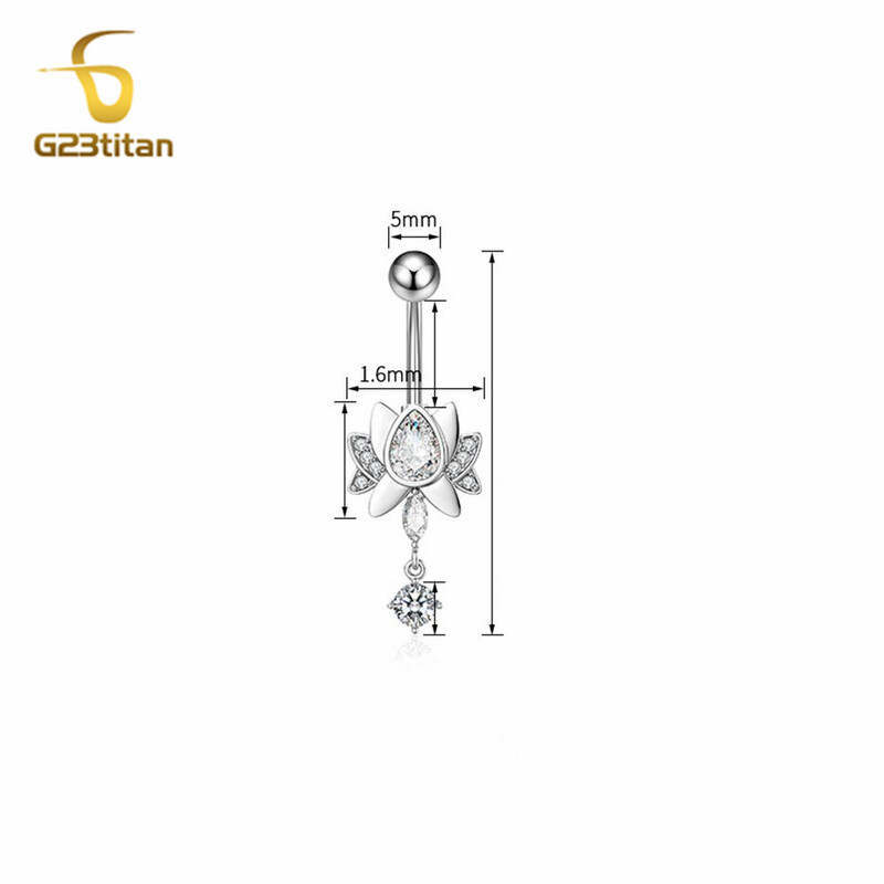 G23Titan Yoga Lotusov cvijet Prsten za pupak za žene 14G Medicinski G23 Zakrivljeni uteg od titana CZ Cirkon Nakit za piercing u pupku